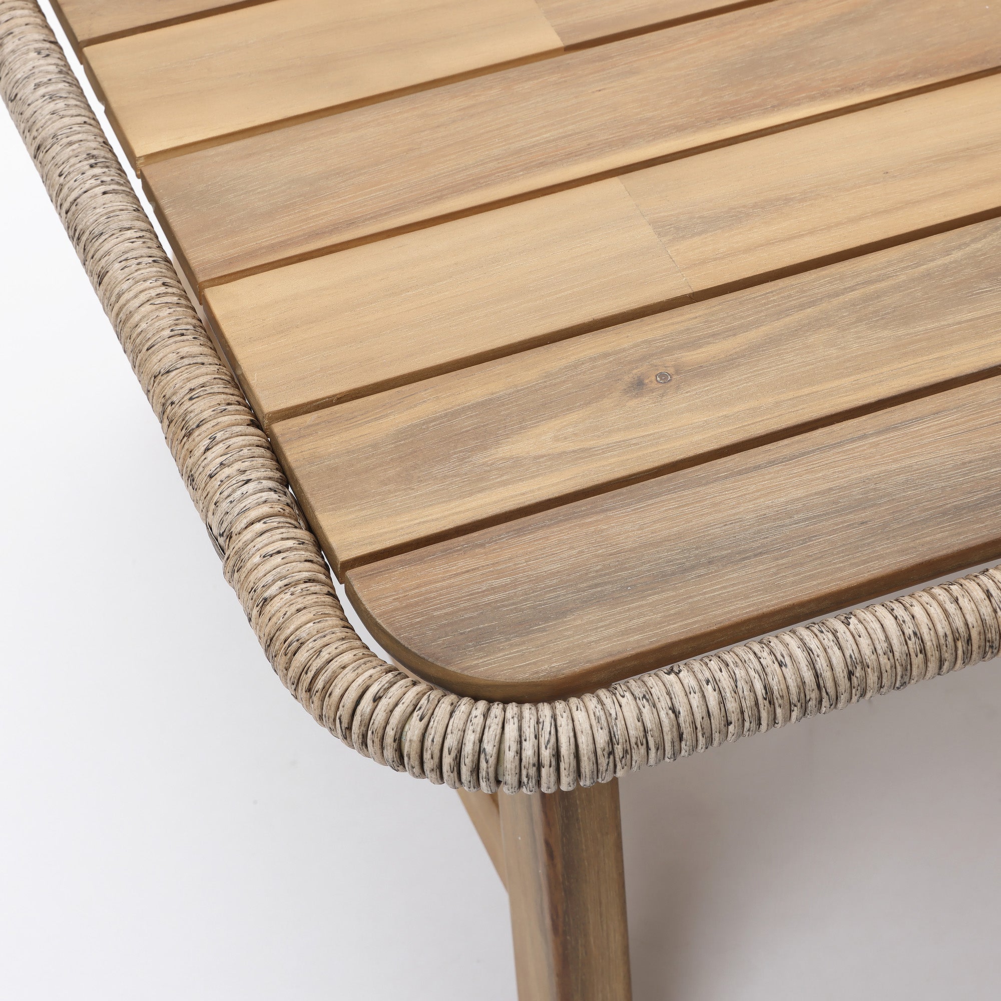 Outdoor Acacia Wood Coffee Table with Woven Wicker Trim