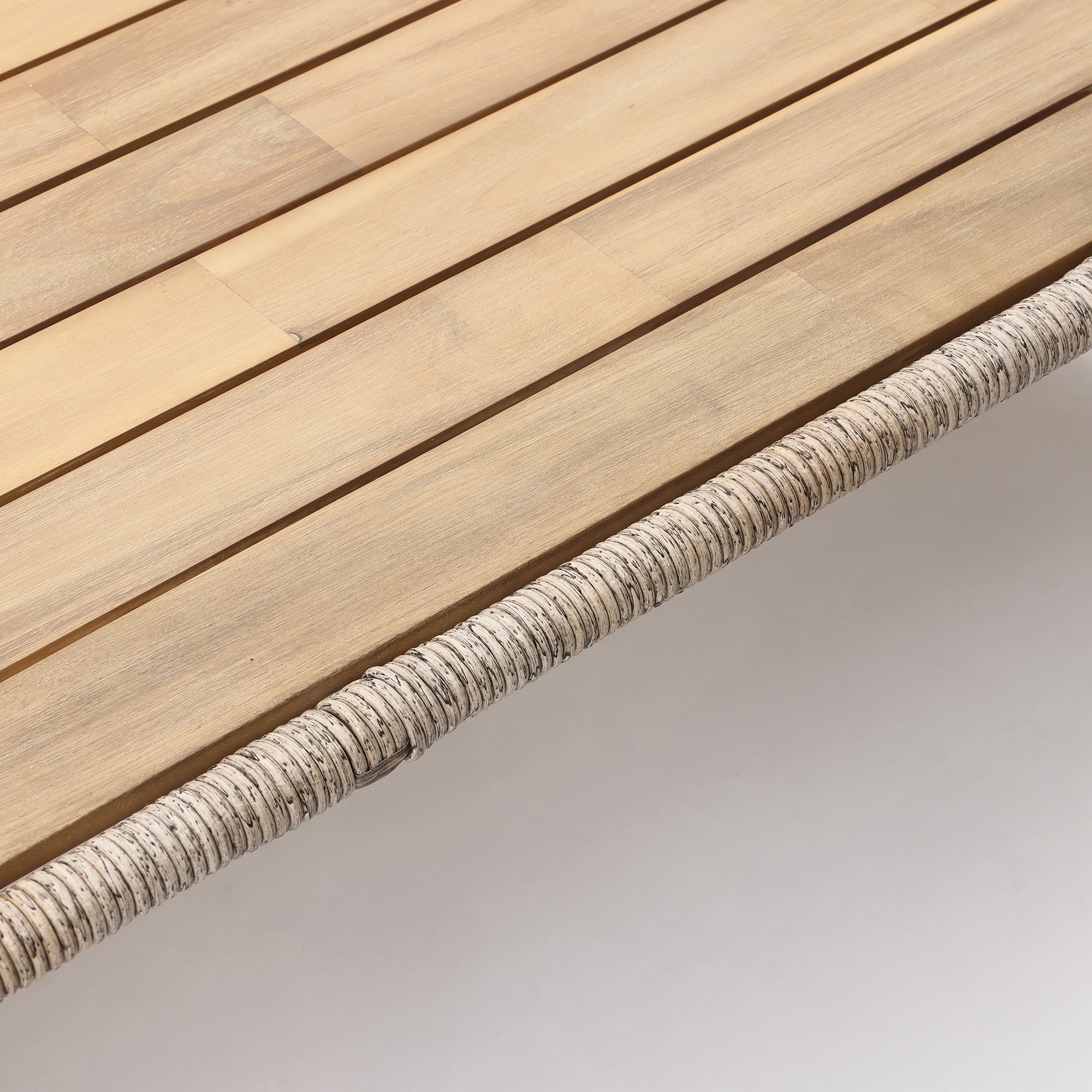 Outdoor Acacia Wood Coffee Table with Woven Wicker Trim