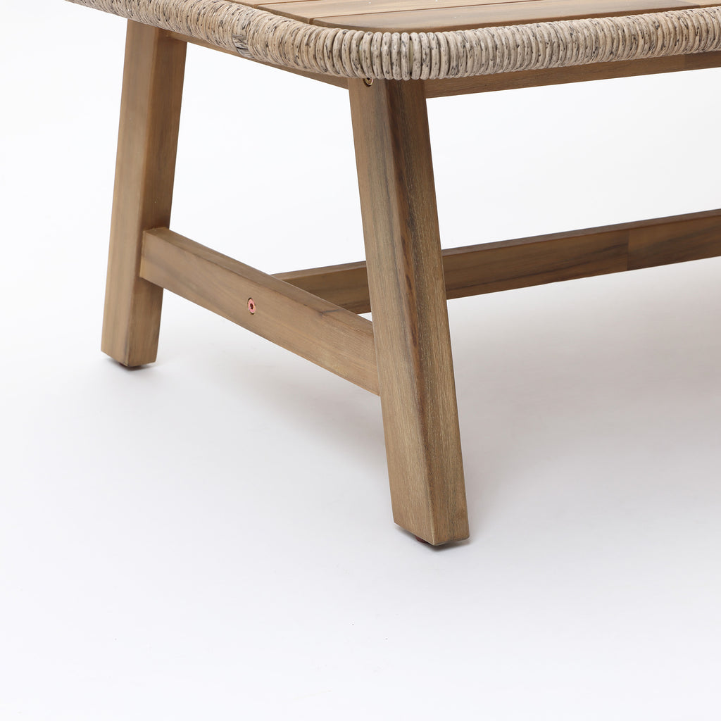Outdoor Acacia Wood Coffee Table with Woven Wicker Trim