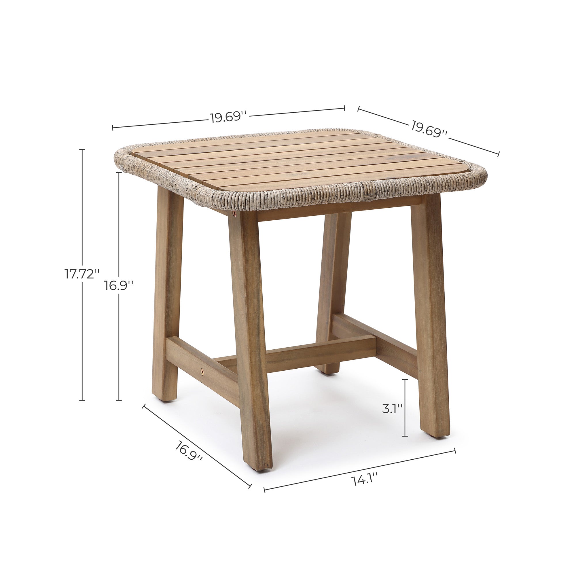 Outdoor Acacia Wood Side Table with Woven Wicker Trim