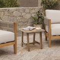 Outdoor Acacia Wood Side Table with Woven Wicker Trim