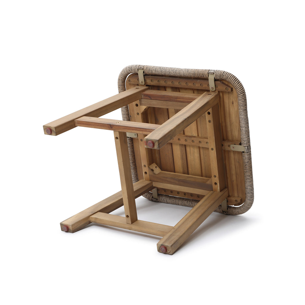 Outdoor Acacia Wood Side Table with Woven Wicker Trim