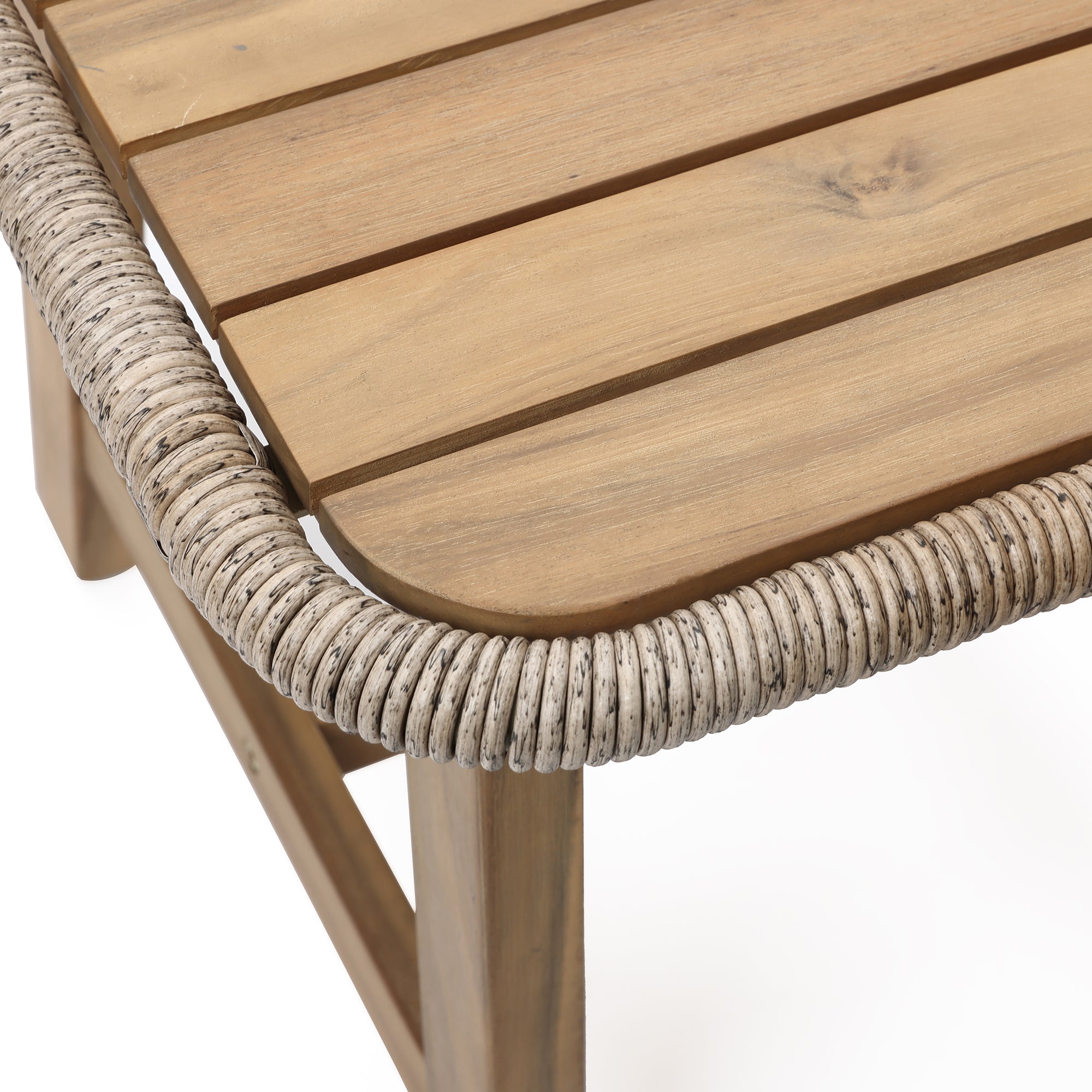 Outdoor Acacia Wood Side Table with Woven Wicker Trim