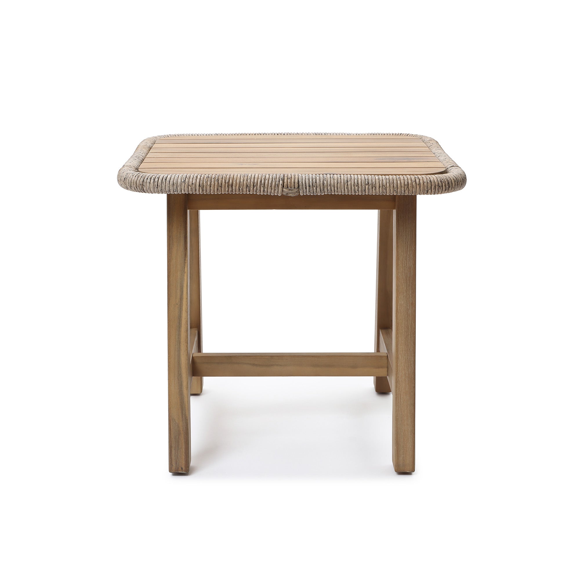 Outdoor Acacia Wood Side Table with Woven Wicker Trim