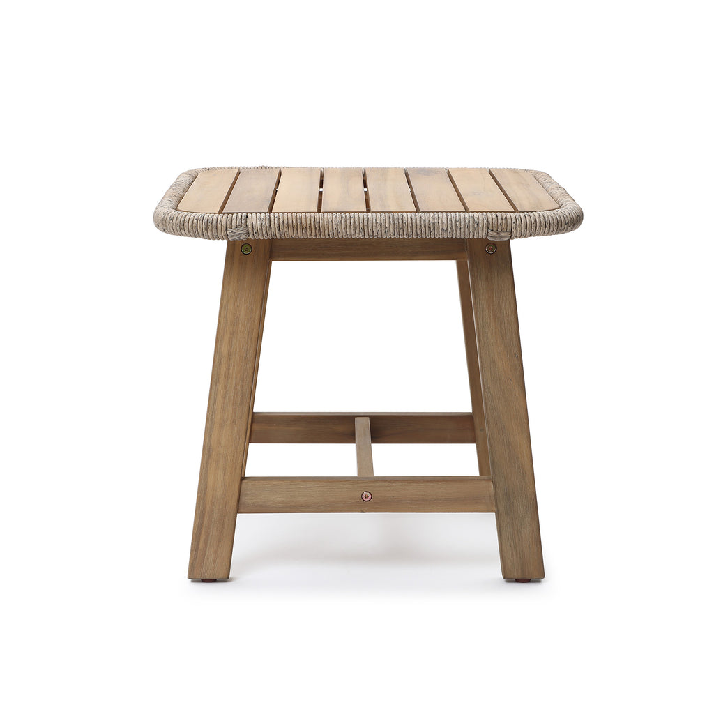Outdoor Acacia Wood Side Table with Woven Wicker Trim