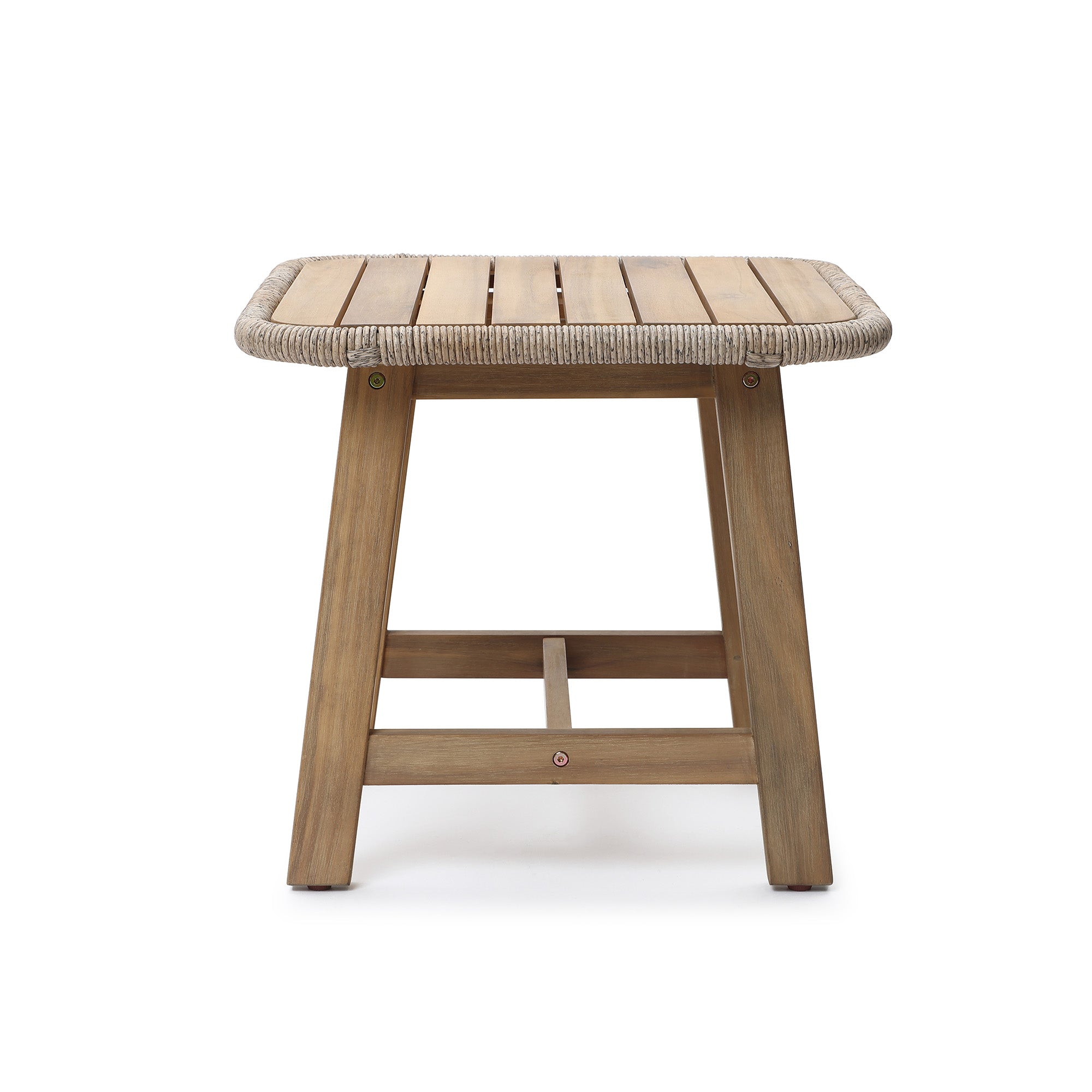 Outdoor Acacia Wood Side Table with Woven Wicker Trim