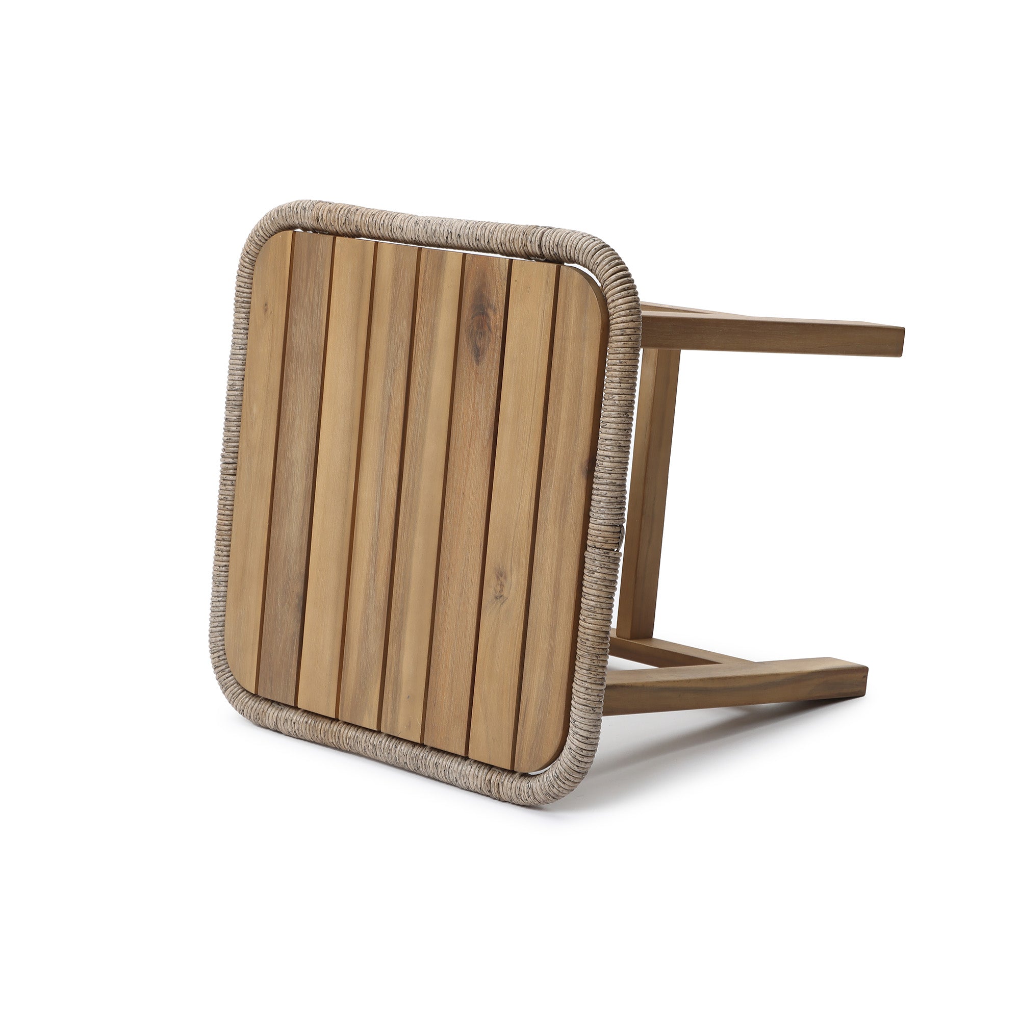 Outdoor Acacia Wood Side Table with Woven Wicker Trim