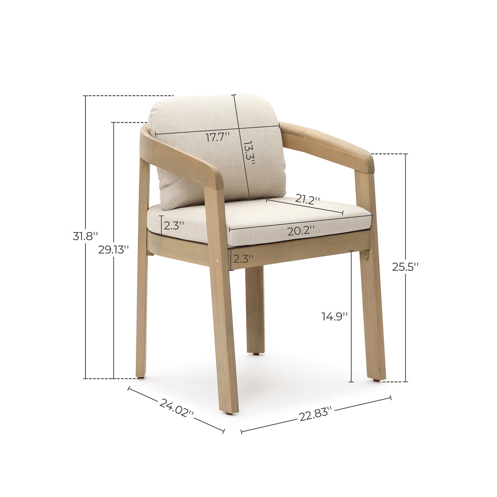 Natural Acacia Patio Chair with Cushions, Durable & Stylish Outdoor Seating