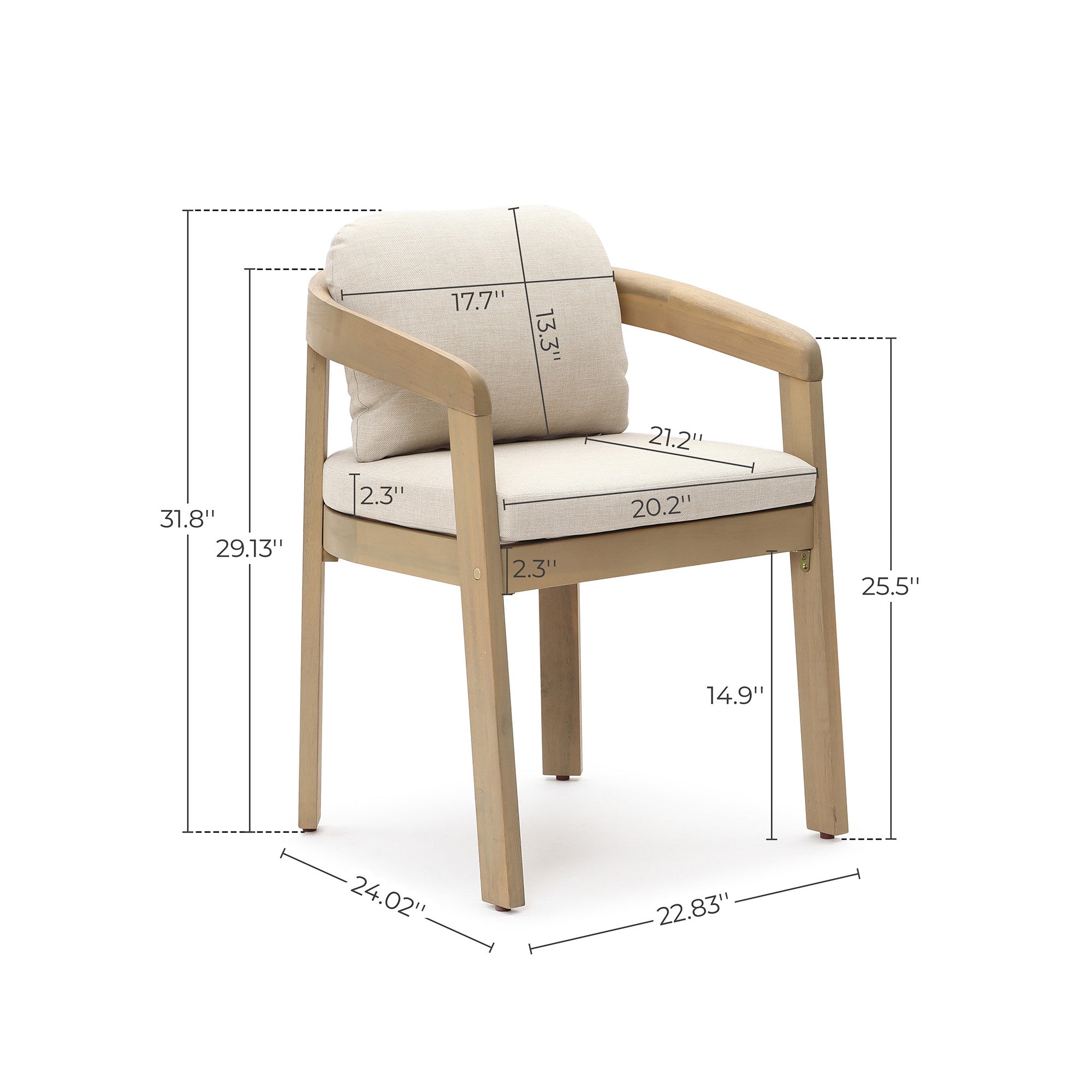 Natural Acacia Patio Chair with Cushions, Durable & Stylish Outdoor Seating