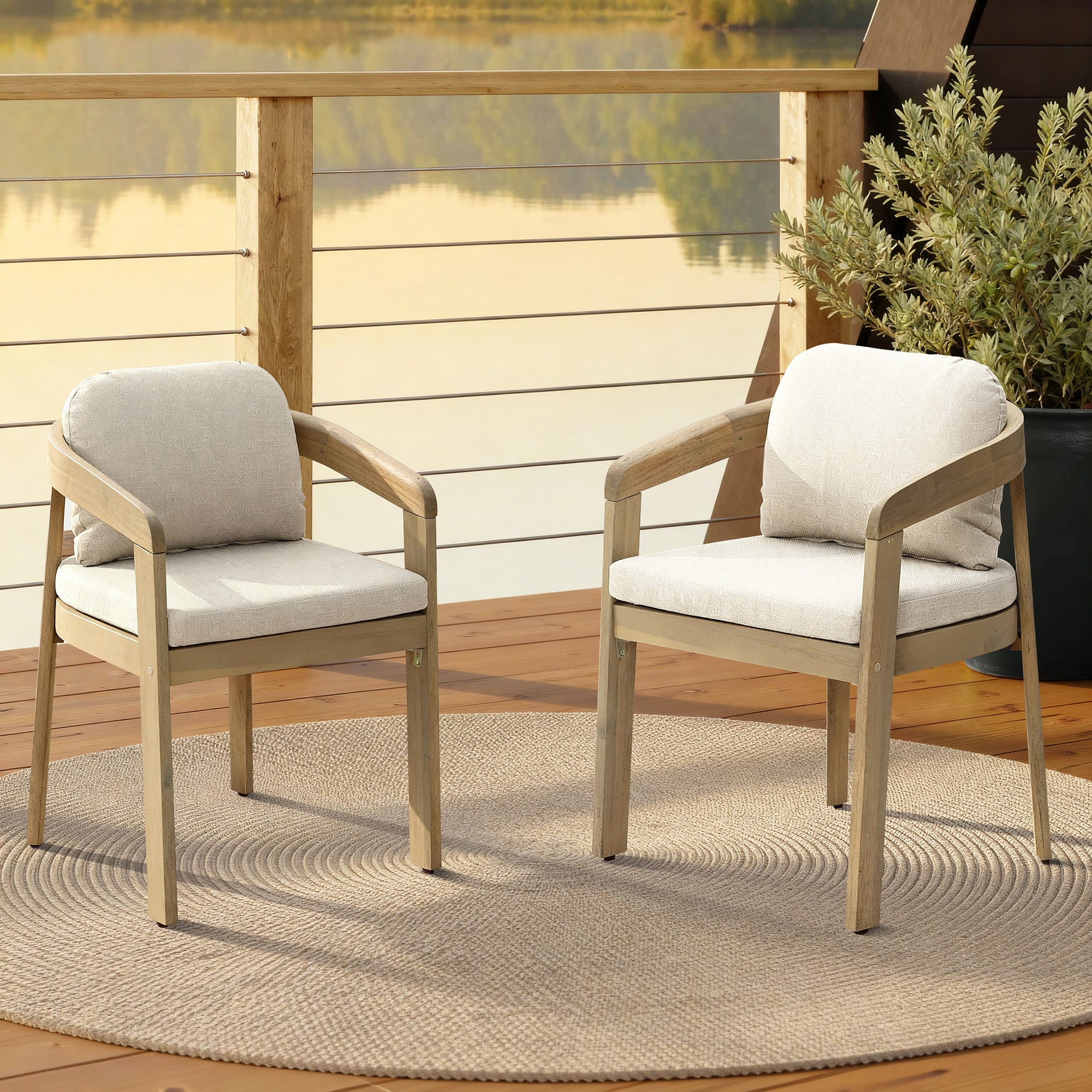 Natural Acacia Patio Chair with Cushions, Durable & Stylish Outdoor Seating