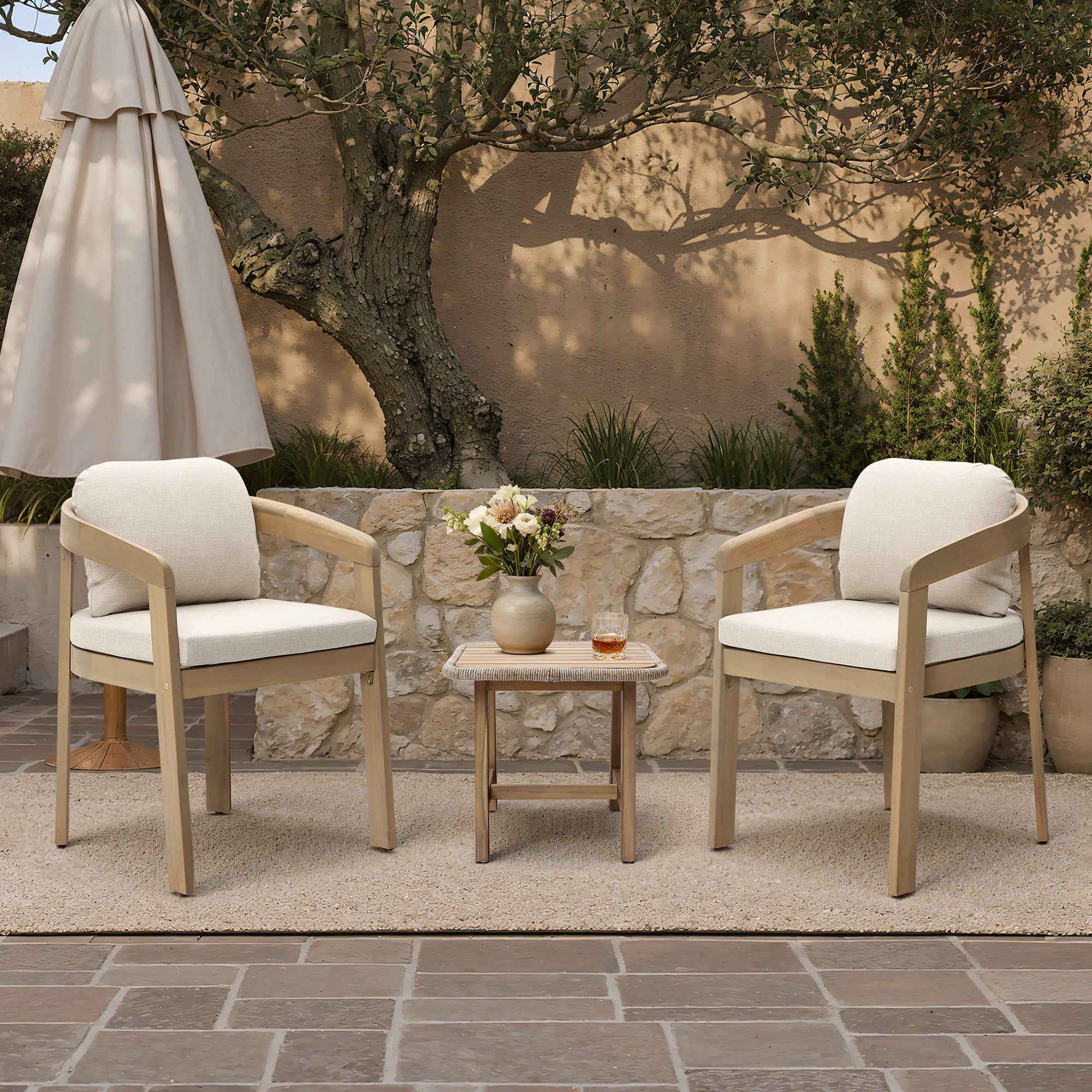 Natural Acacia Patio Chair with Cushions, Durable & Stylish Outdoor Seating