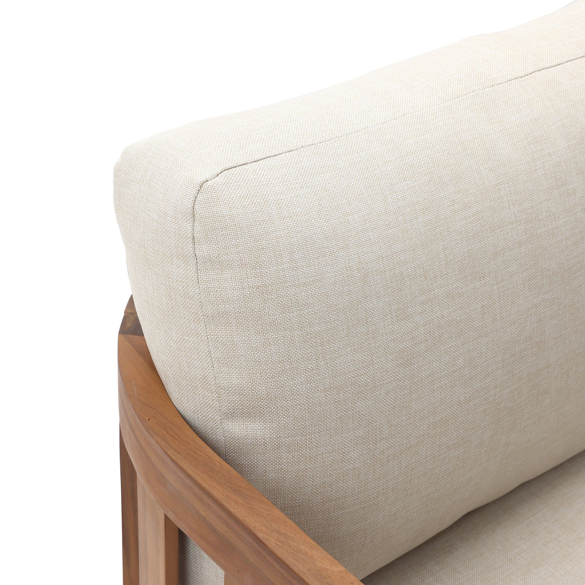 Outdoor Acacia Wood Patio Armchair with Beige Cushions, Slatted Back Design