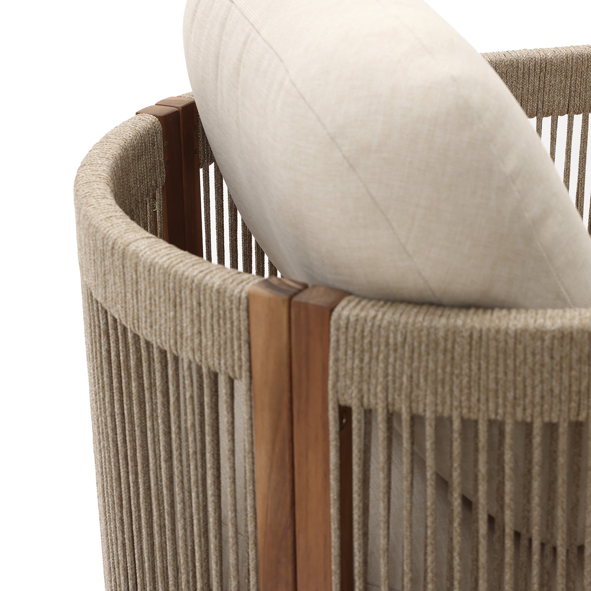 Outdoor Acacia Wood Patio Armchair with Handwoven Rope Backrest & Cushions