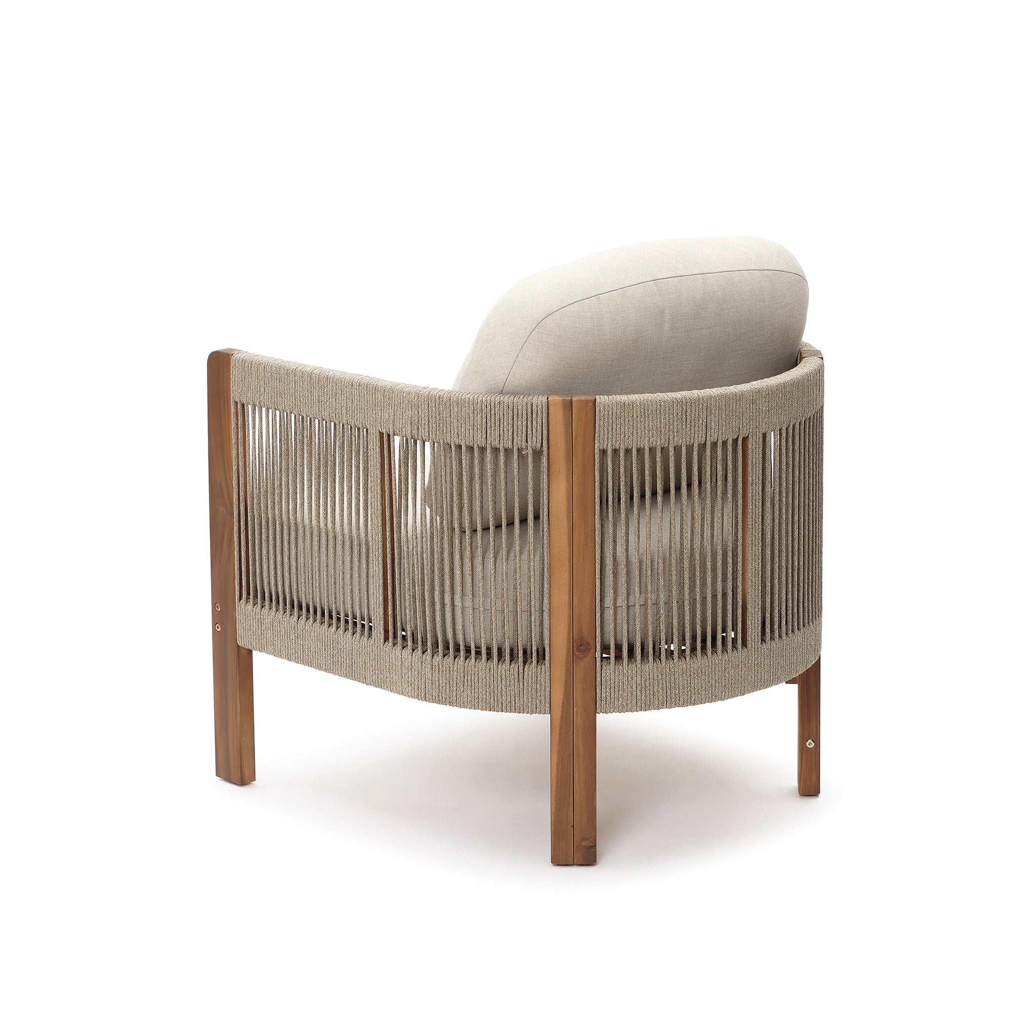 Outdoor Acacia Wood Patio Armchair with Handwoven Rope Backrest & Cushions