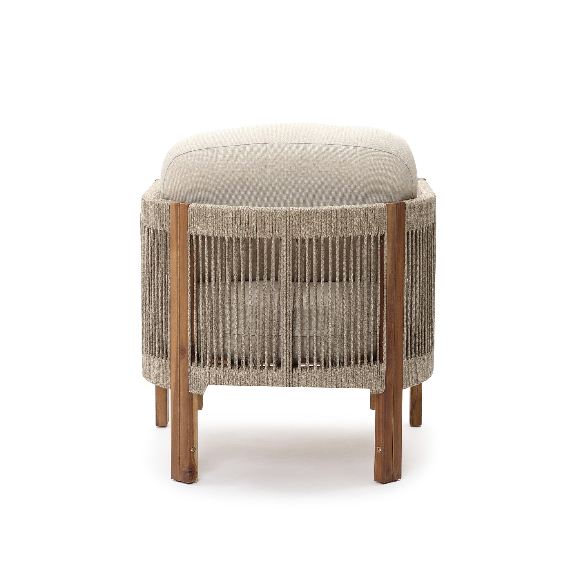 Outdoor Acacia Wood Patio Armchair with Handwoven Rope Backrest & Cushions