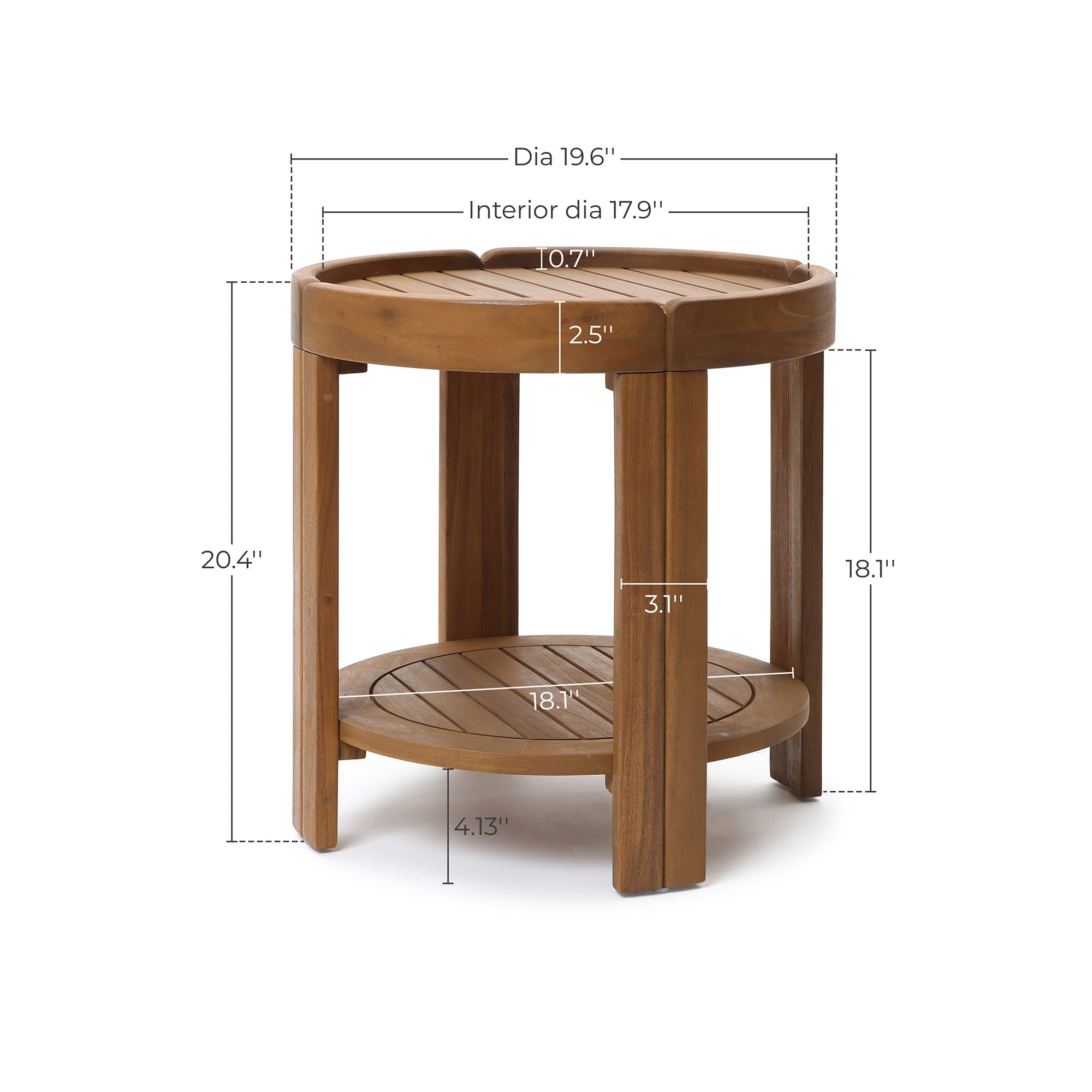 Acacia Outdoor Side Table, Round Patio Table with Tray Top & Shelf, 20.4" Height