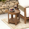 Acacia Outdoor Side Table, Round Patio Table with Tray Top & Shelf, 20.4" Height