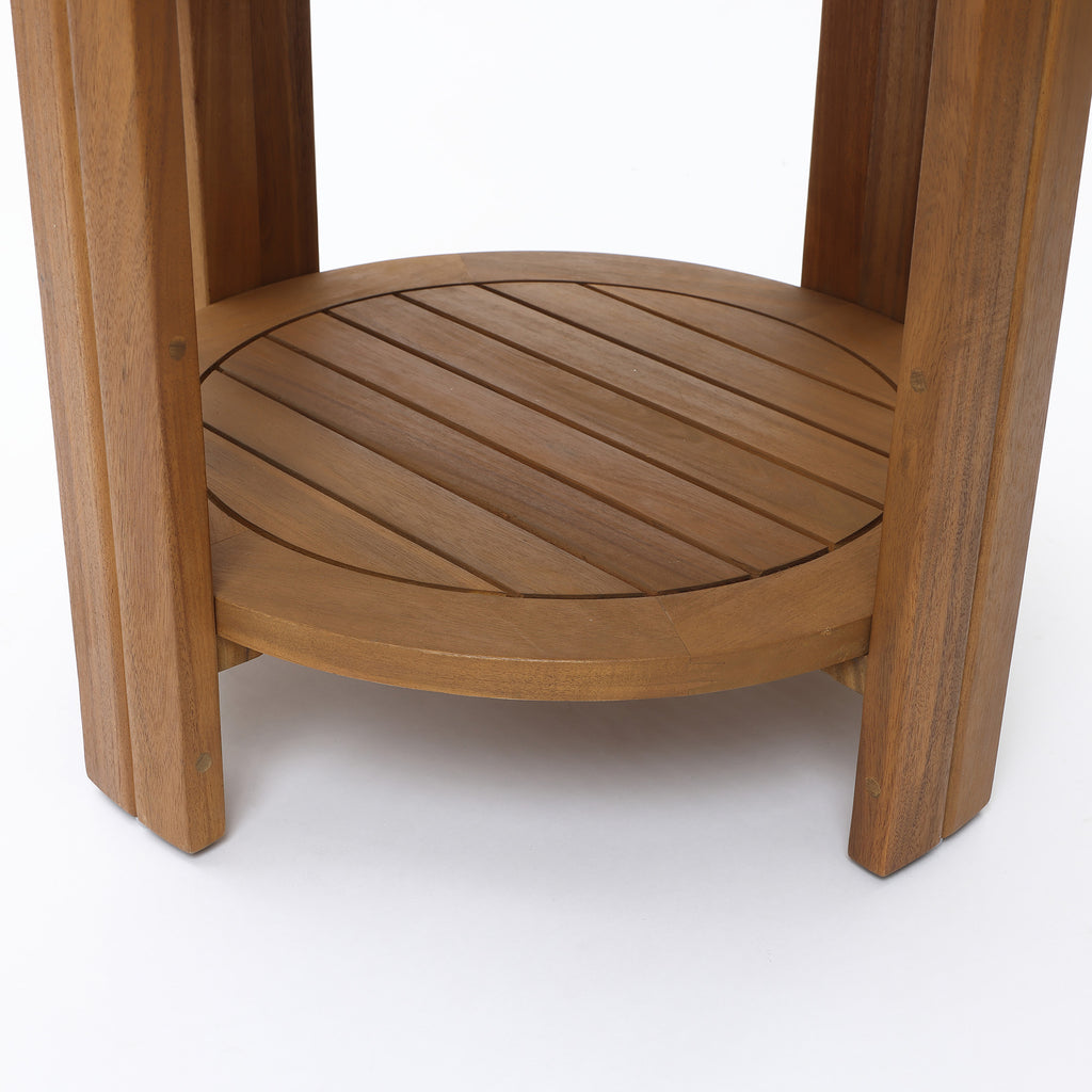 Acacia Outdoor Side Table, Round Patio Table with Tray Top & Shelf, 20.4" Height