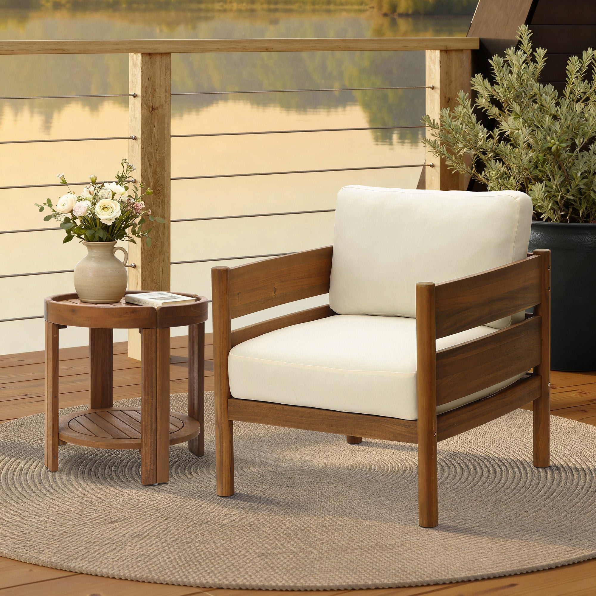 Outdoor Armchair, Acacia Wood Frame with 5.9" Thick Cushions