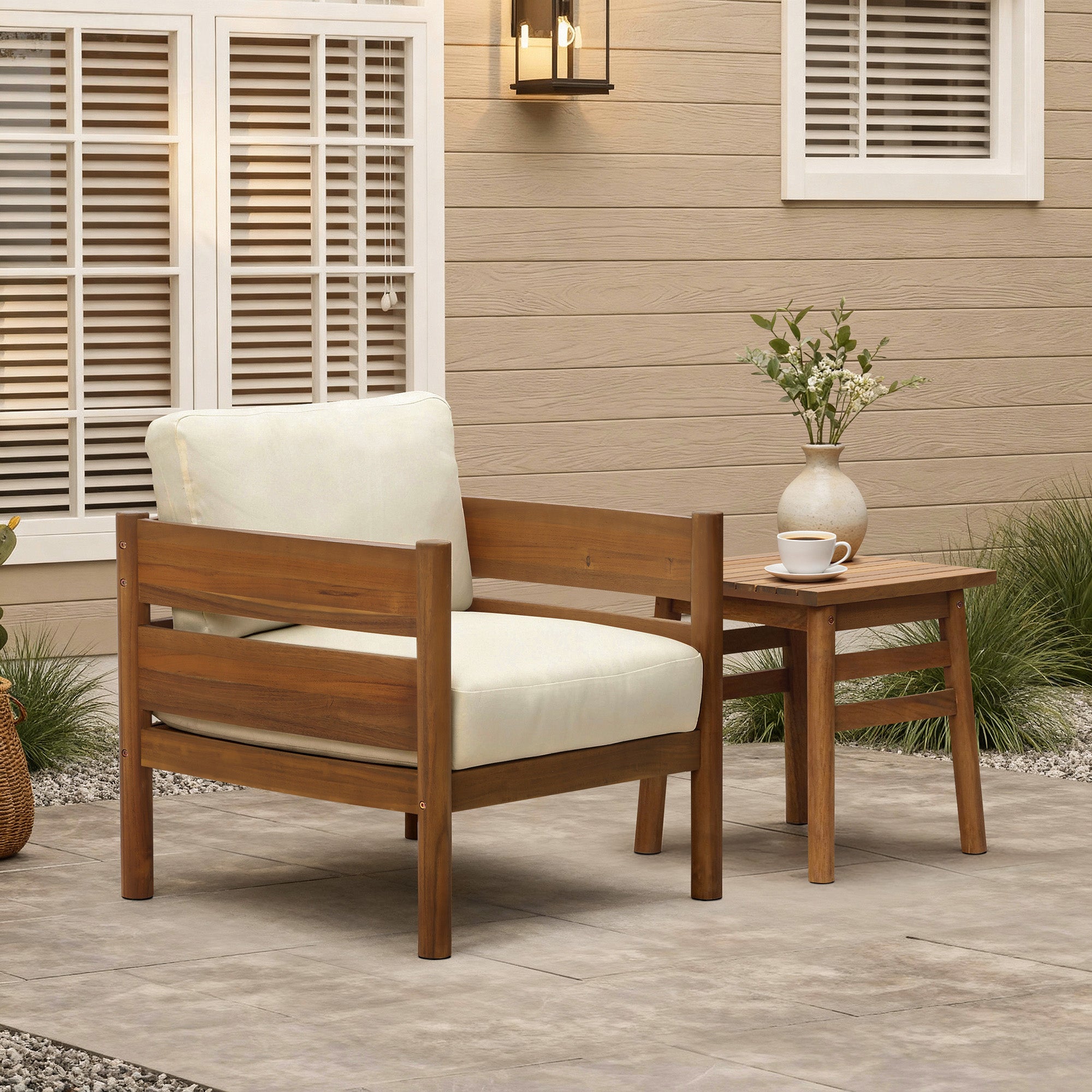 Outdoor Armchair, Acacia Wood Frame with 5.9" Thick Cushions