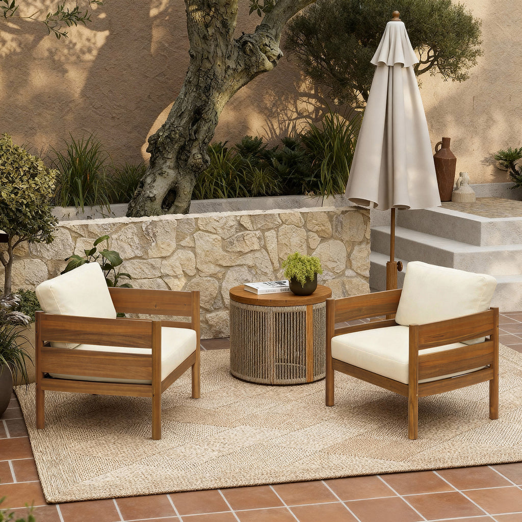 Outdoor Armchair, Acacia Wood Frame with 5.9" Thick Cushions