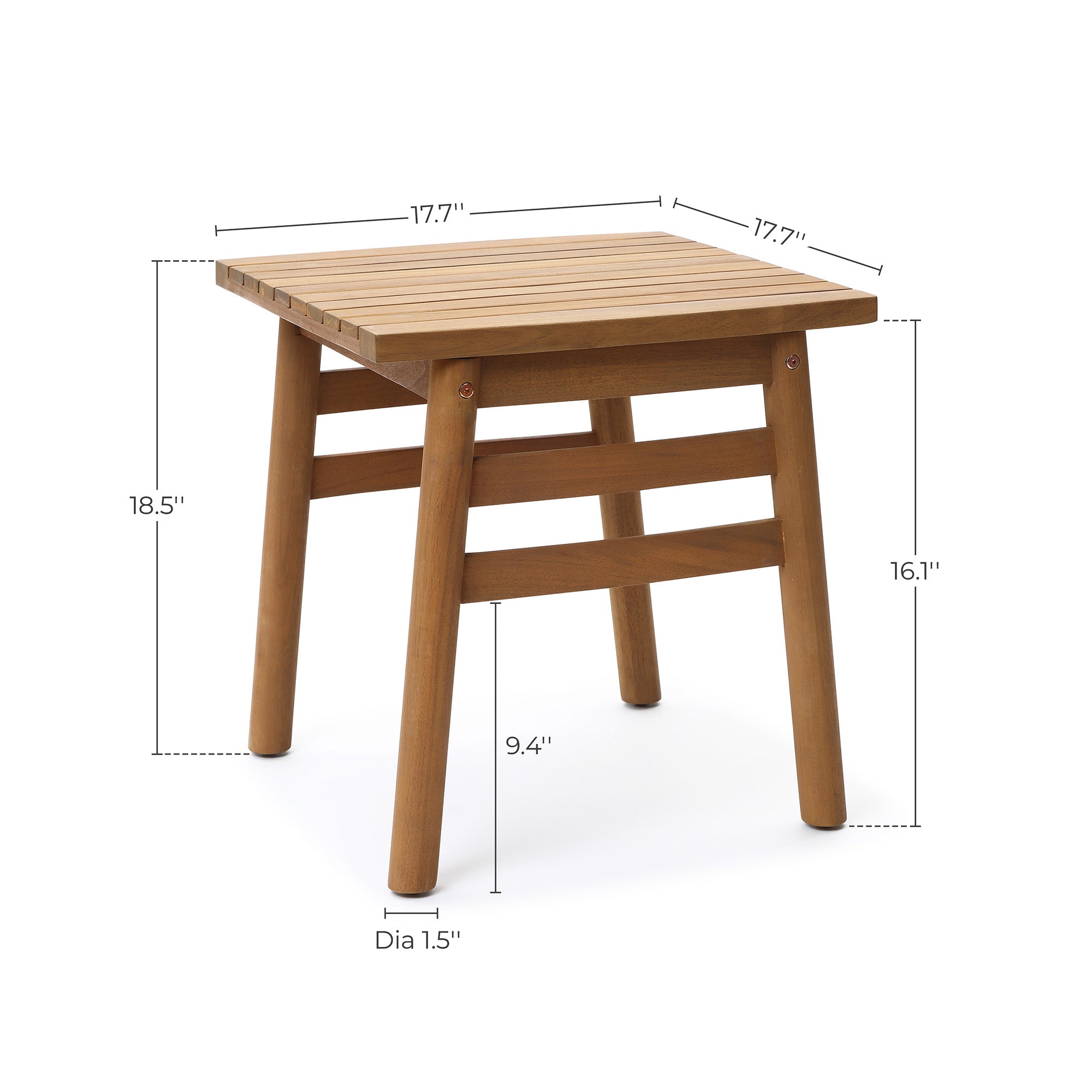 Acacia Outdoor Side Table, Square Patio Table with Oil Finish, 18.5" Height
