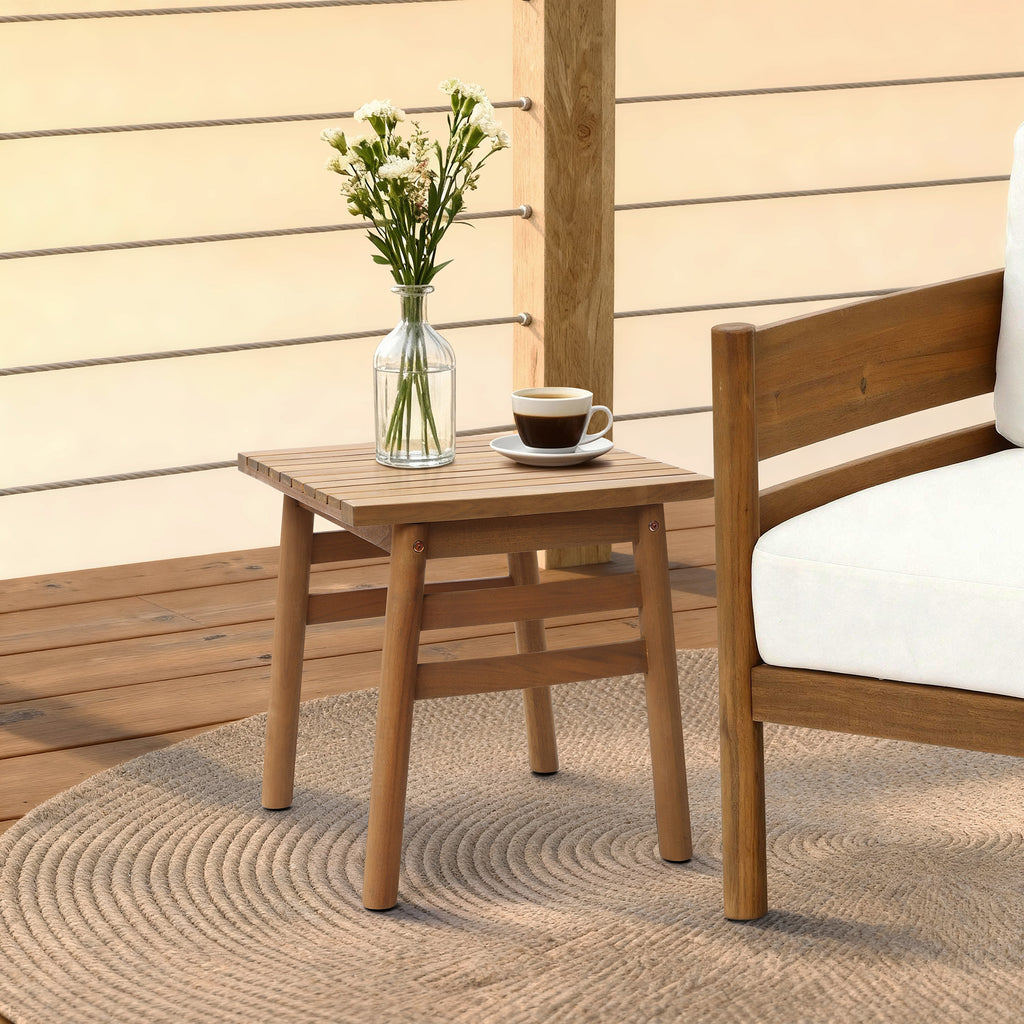 Acacia Outdoor Side Table, Square Patio Table with Oil Finish, 18.5" Height