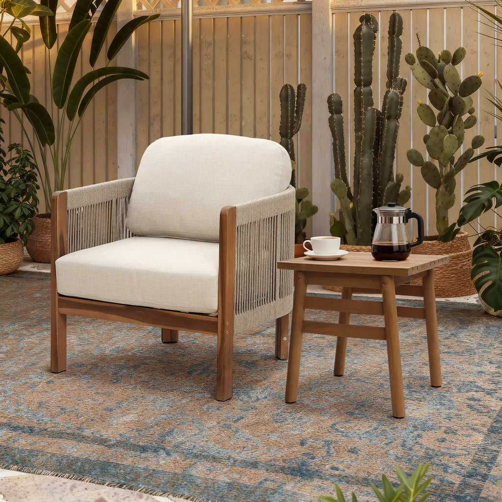 Acacia Outdoor Side Table, Square Patio Table with Oil Finish, 18.5" Height