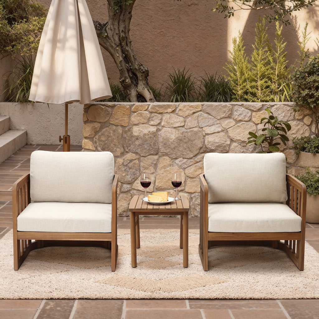 Acacia Outdoor Side Table, Square Patio Table with Oil Finish, 18.5" Height