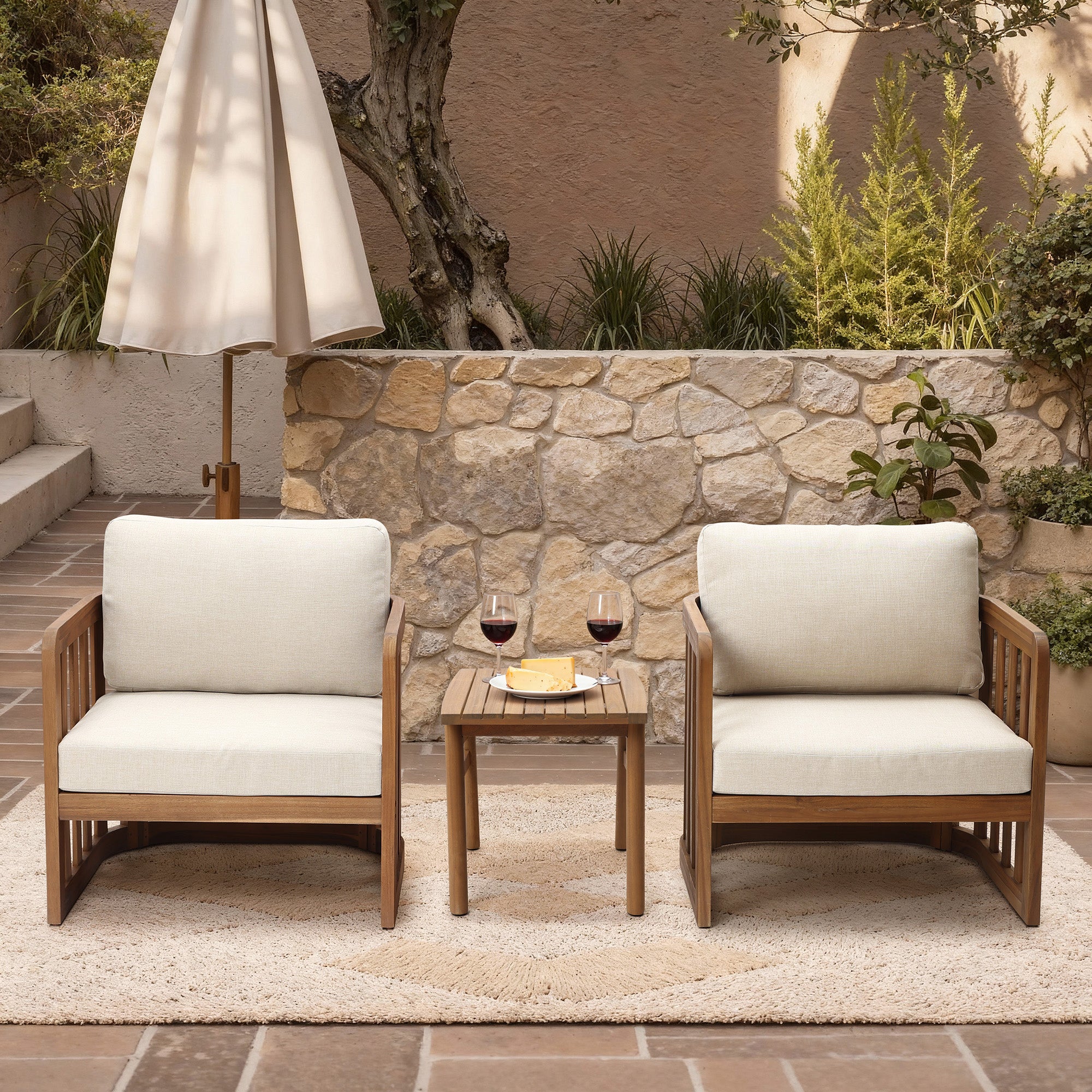 Acacia Outdoor Side Table, Square Patio Table with Oil Finish, 18.5" Height