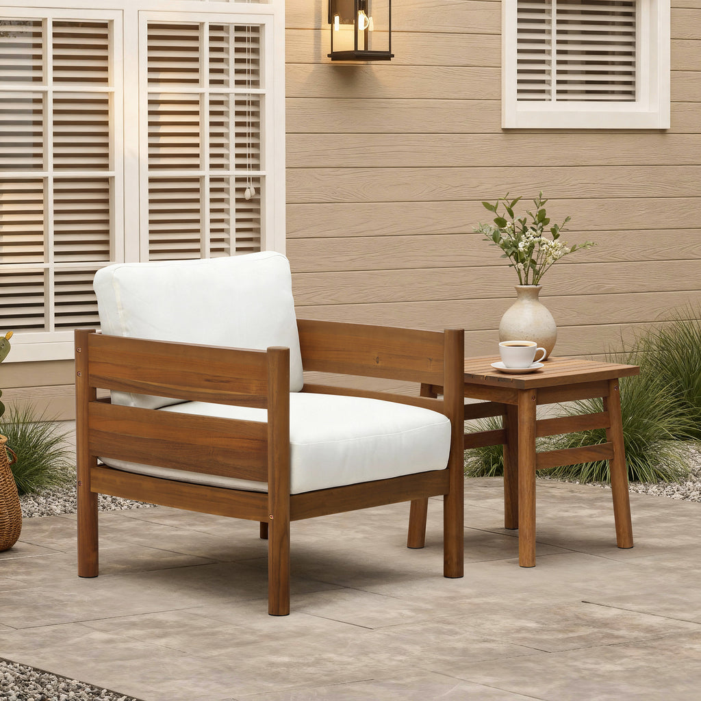 Acacia Outdoor Side Table, Square Patio Table with Oil Finish, 18.5" Height