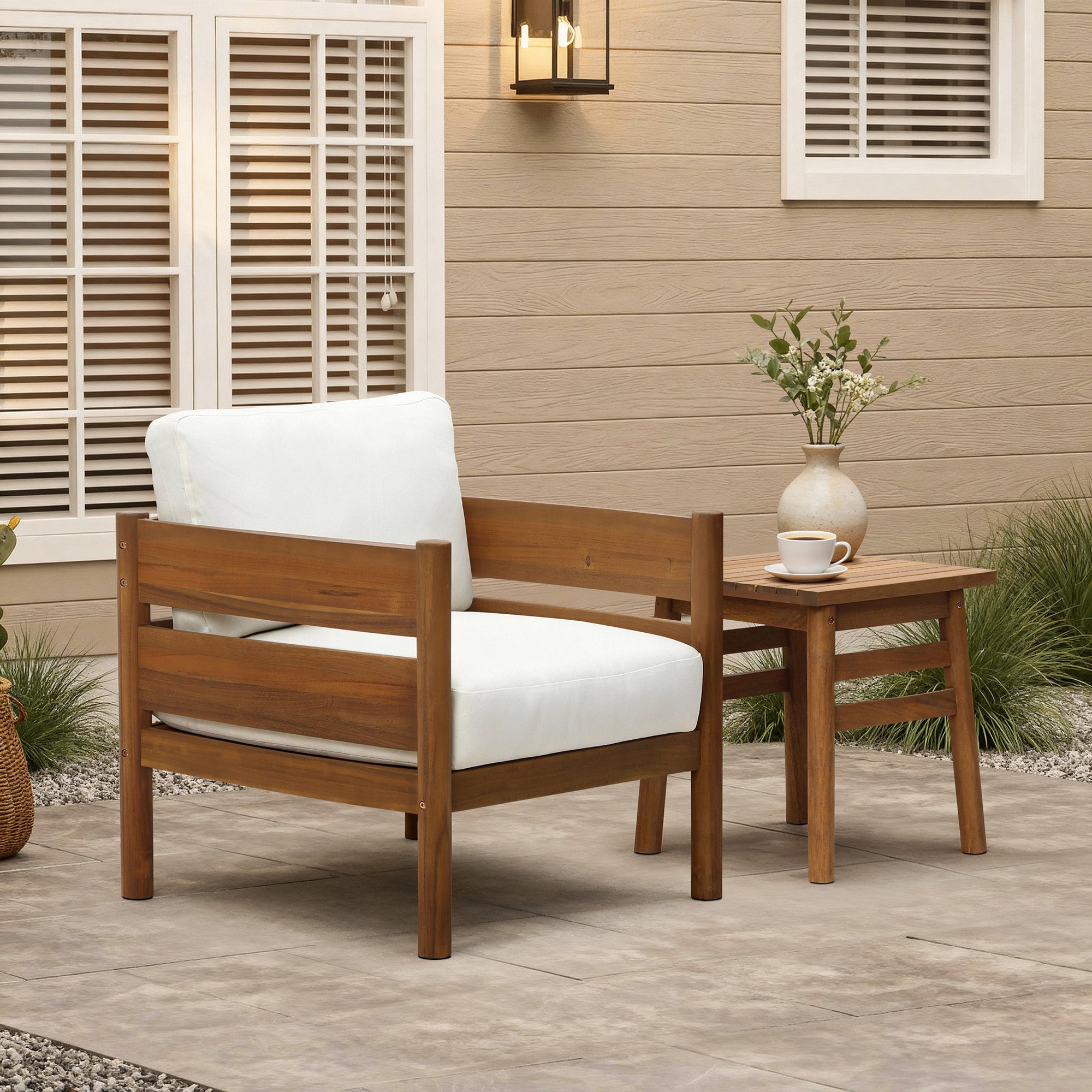 Acacia Outdoor Side Table, Square Patio Table with Oil Finish, 18.5" Height
