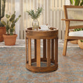 Acacia Outdoor Drum Side Table, Round Patio Table with Removable Tray Top