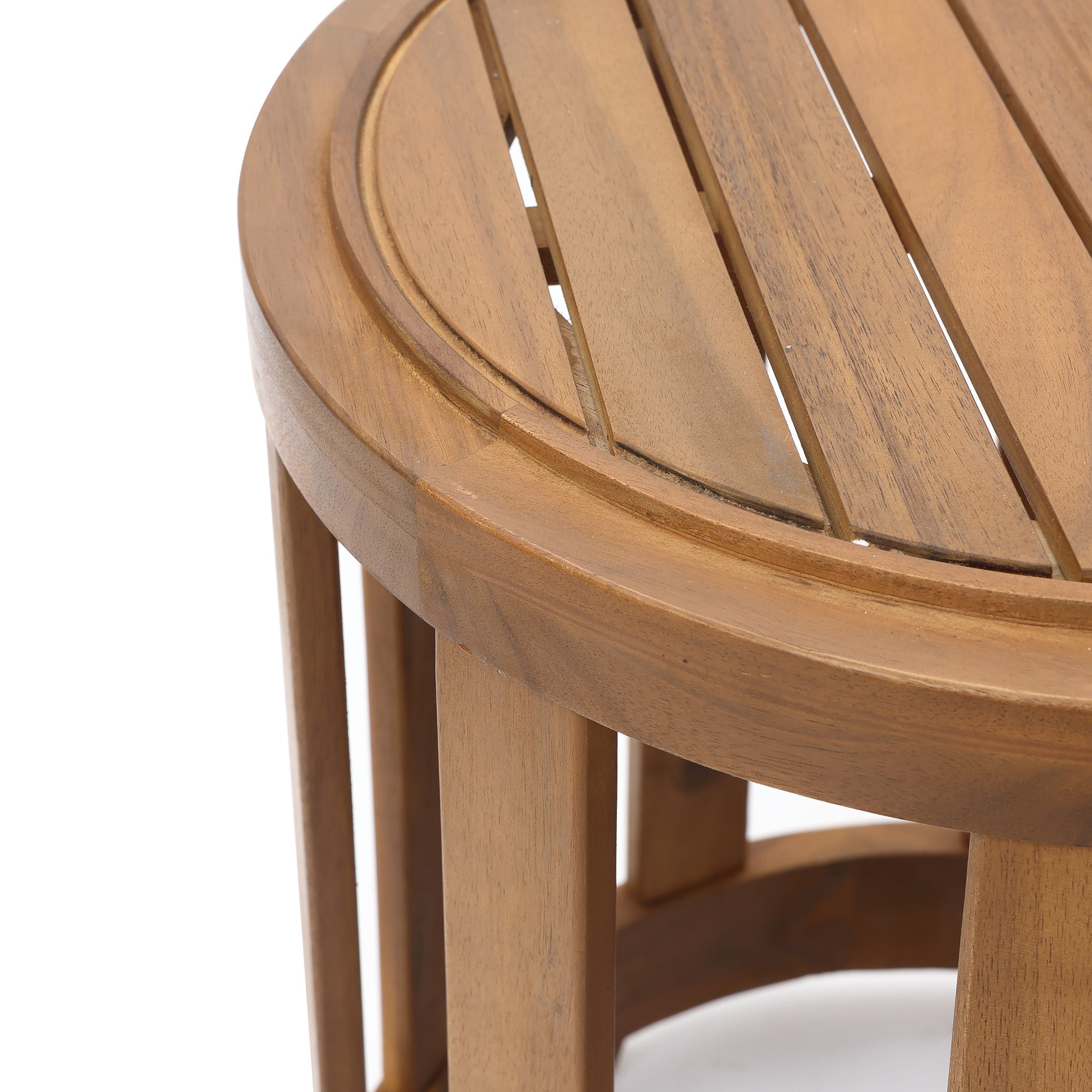 Acacia Outdoor Drum Side Table, Round Patio Table with Removable Tray Top