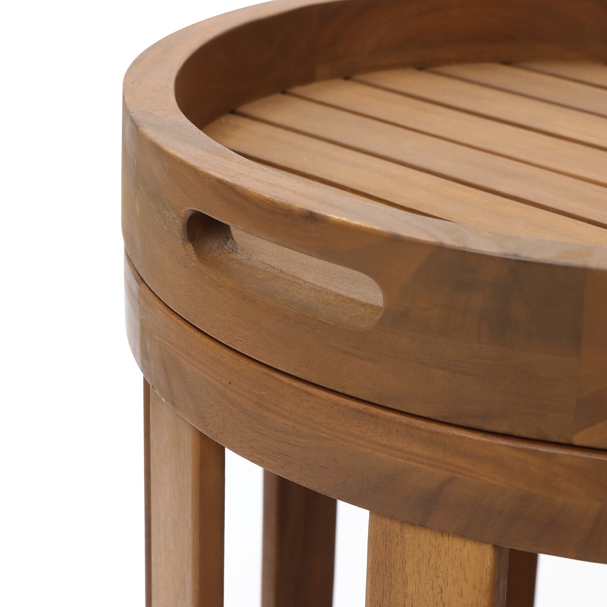 Acacia Outdoor Drum Side Table, Round Patio Table with Removable Tray Top