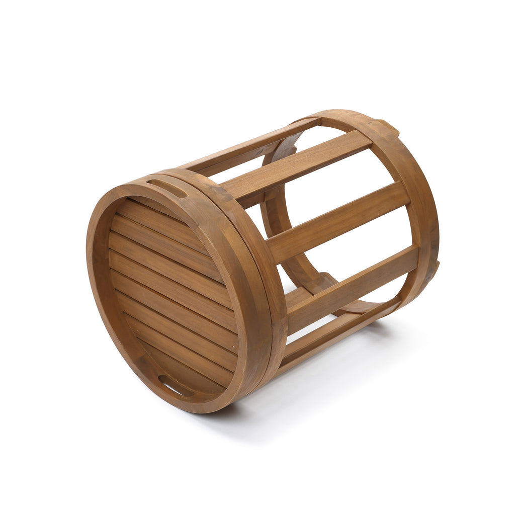 Acacia Outdoor Drum Side Table, Round Patio Table with Removable Tray Top