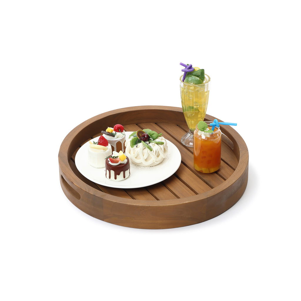 Acacia Outdoor Drum Side Table, Round Patio Table with Removable Tray Top