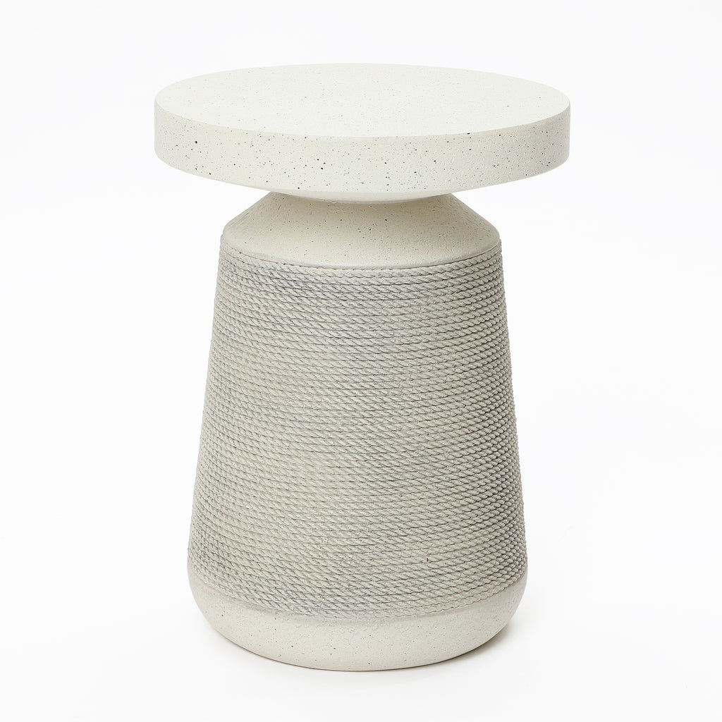 Textured Faux Stone Patio Table, Japandi Style with Sculpted Rope-Look Base