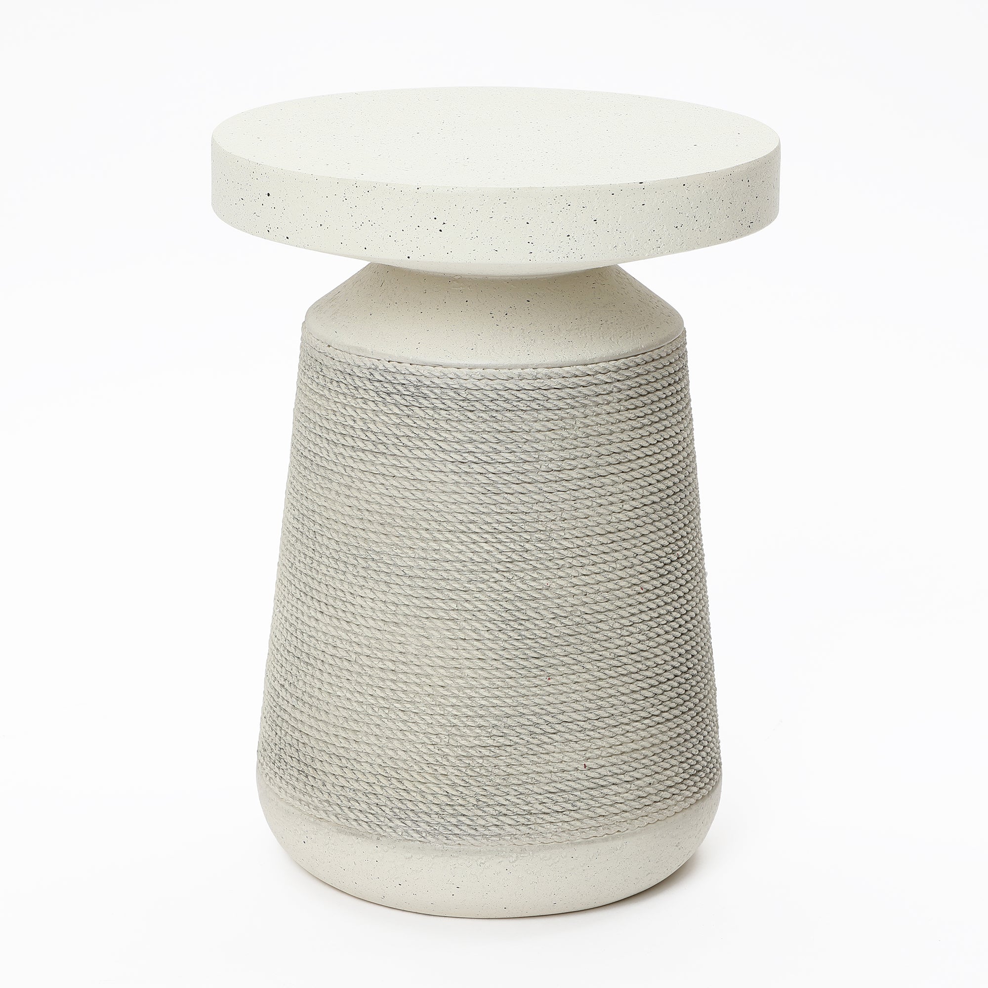 Textured Faux Stone Patio Table, Japandi Style with Sculpted Rope-Look Base