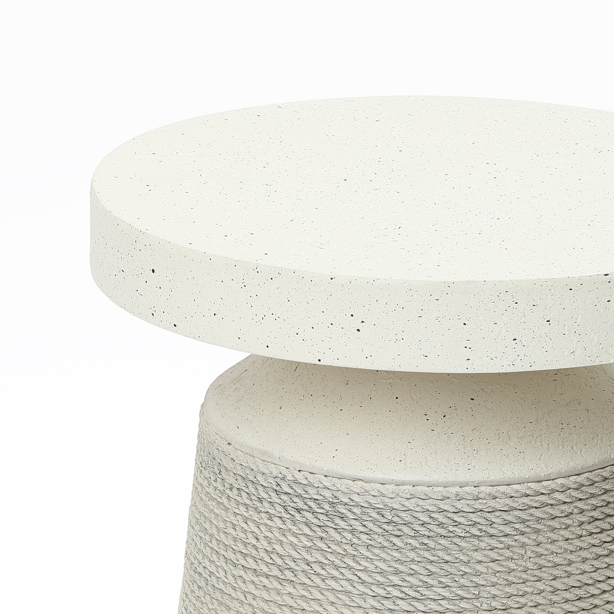 Textured Faux Stone Patio Table, Japandi Style with Sculpted Rope-Look Base