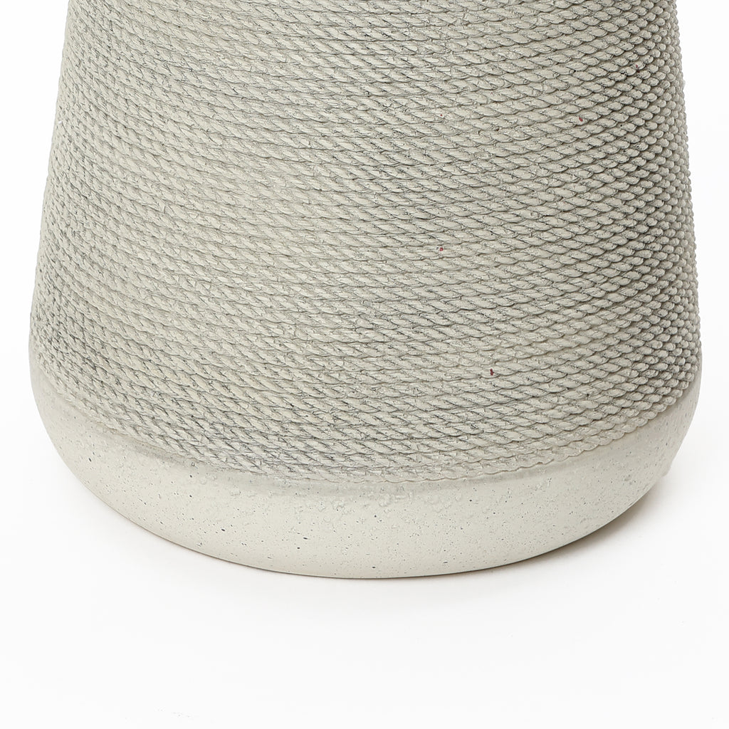 Textured Faux Stone Patio Table, Japandi Style with Sculpted Rope-Look Base