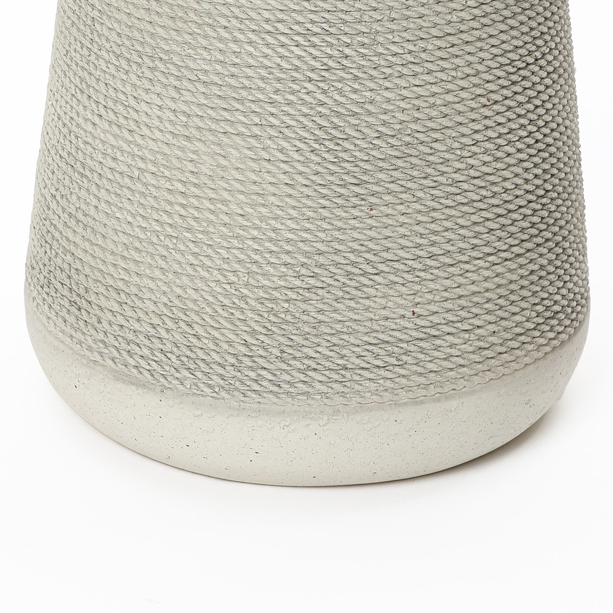 Textured Faux Stone Patio Table, Japandi Style with Sculpted Rope-Look Base