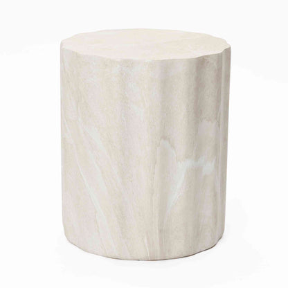 Estate Stone Stool MgO Side Table, Marbled Beige