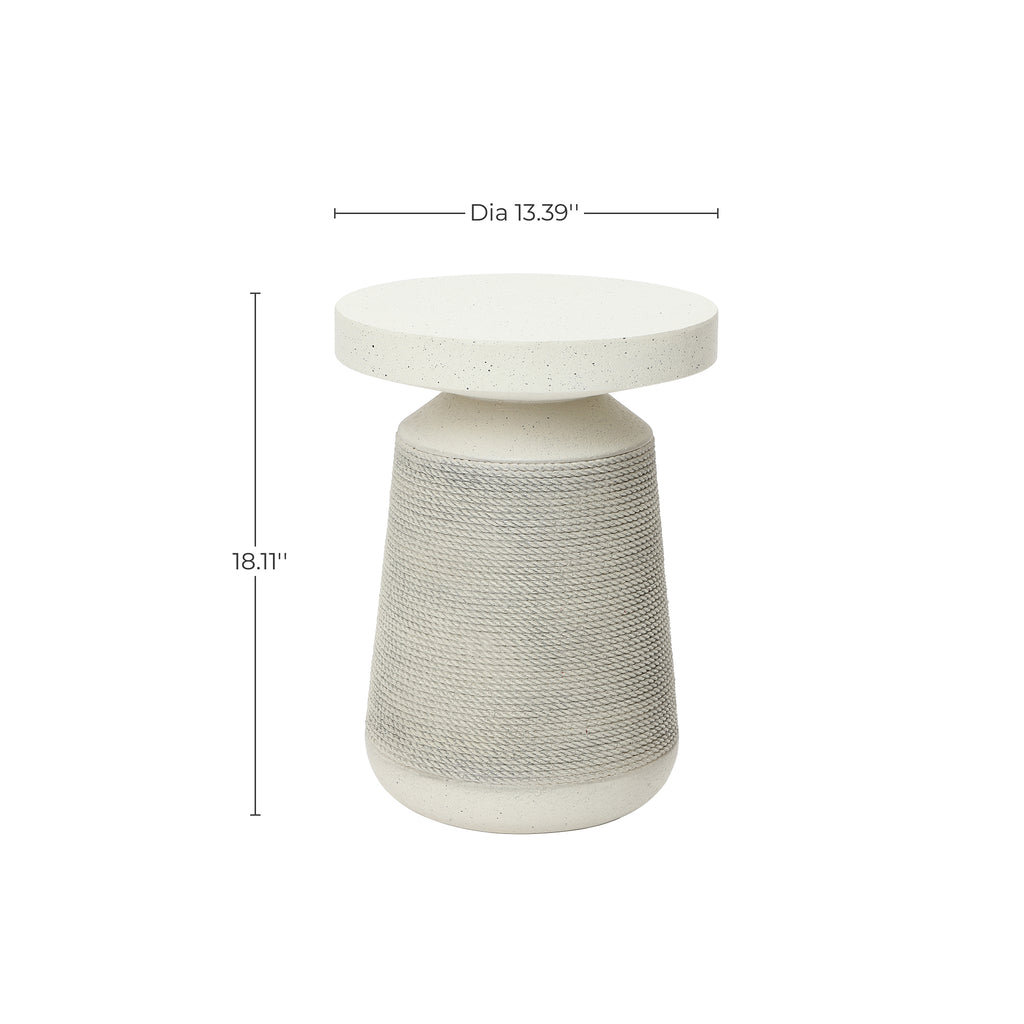 Textured Faux Stone Patio Table, Japandi Style with Sculpted Rope-Look Base