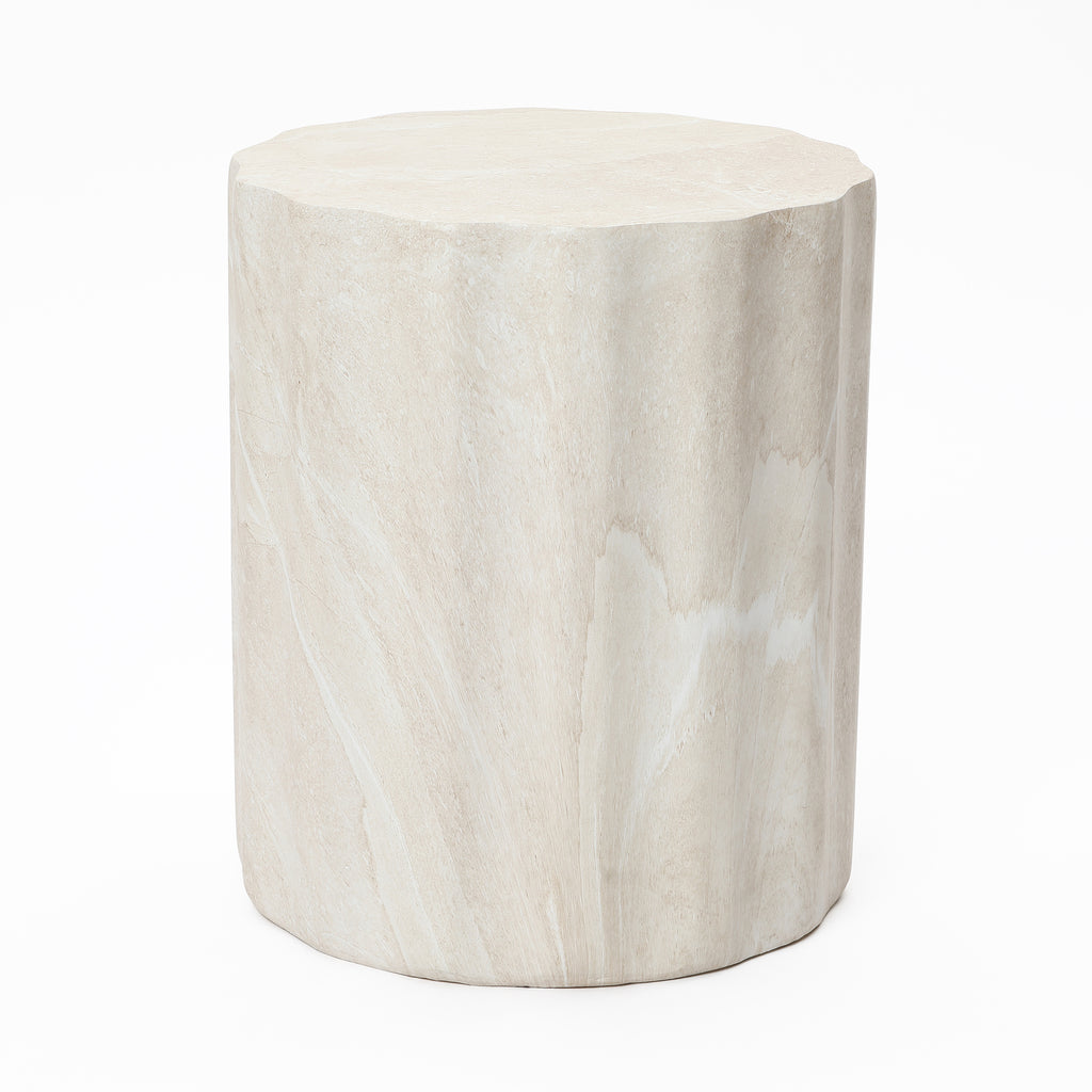 Faux Travertine MgO Outdoor Side Table, 17.72″ Tall, Small Space Friendly