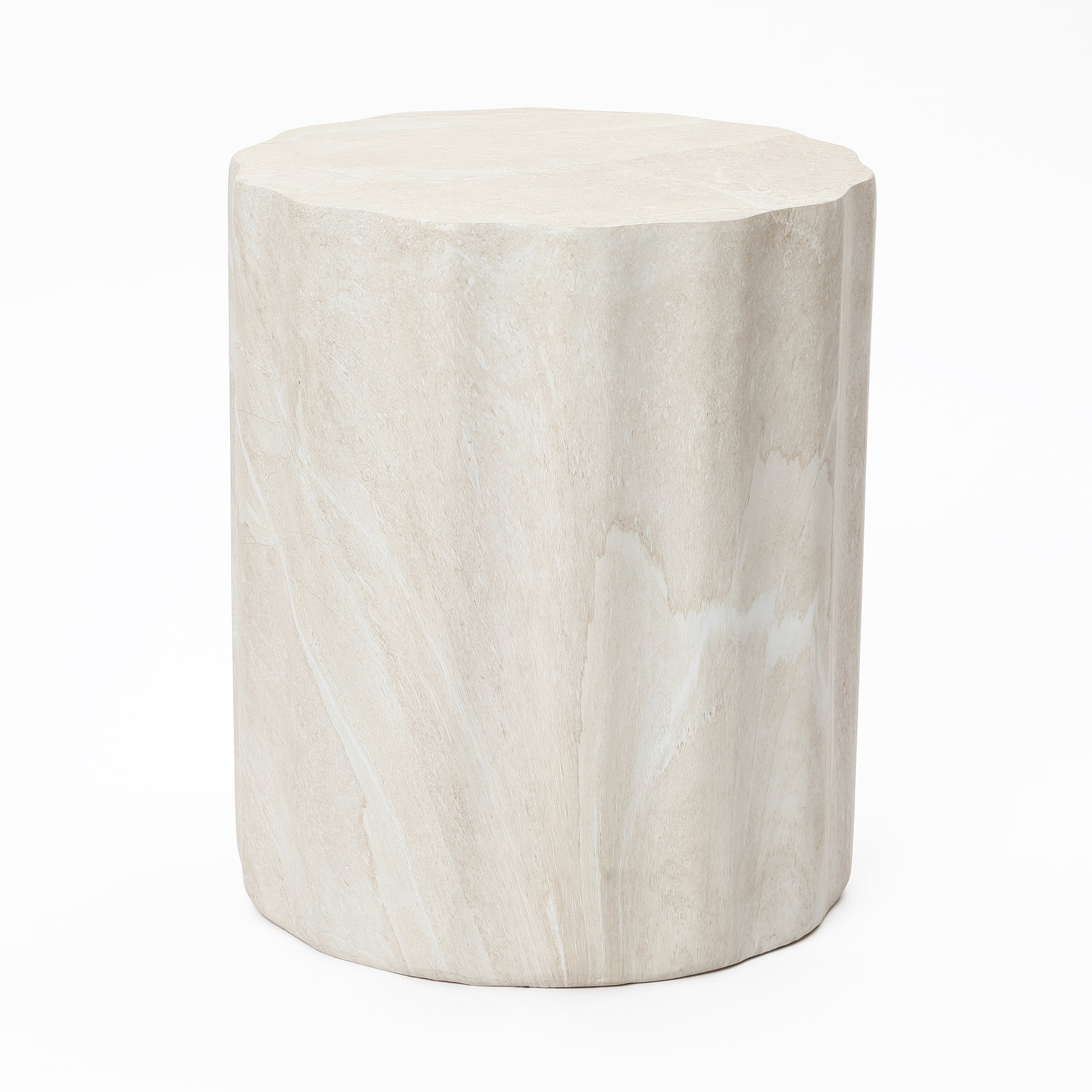 Faux Travertine MgO Outdoor Side Table, 17.72″ Tall, Small Space Friendly
