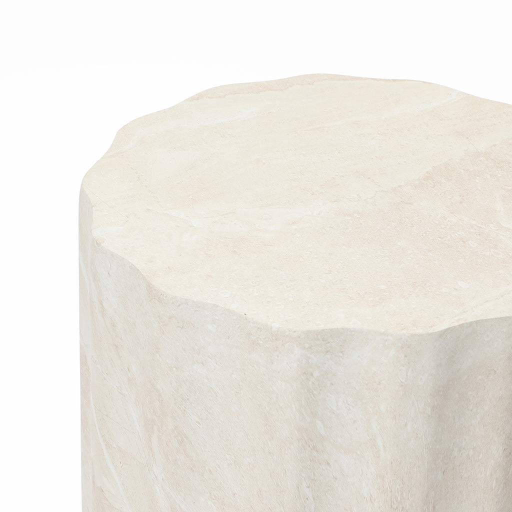 Faux Travertine MgO Outdoor Side Table, 17.72″ Tall, Small Space Friendly