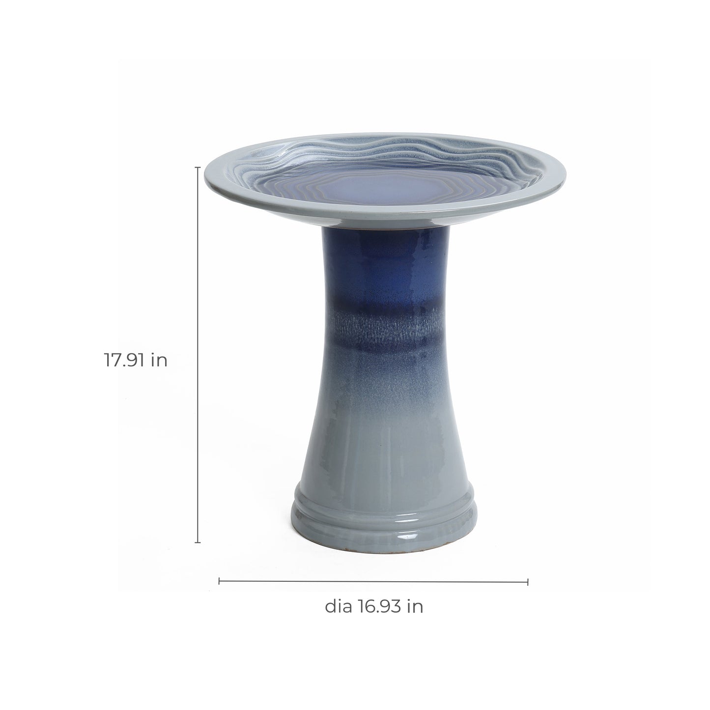 Crest Ceramic Garden Bird Bath, Blue Ombre, 18"