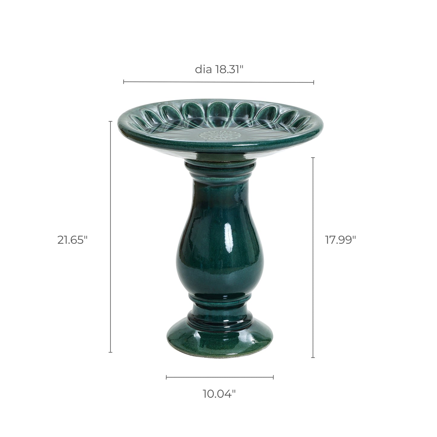 Tulip Ceramic Garden Bird Bath, Moss Green, 22"