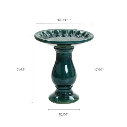 Tulip Ceramic Garden Bird Bath, Moss Green, 22"